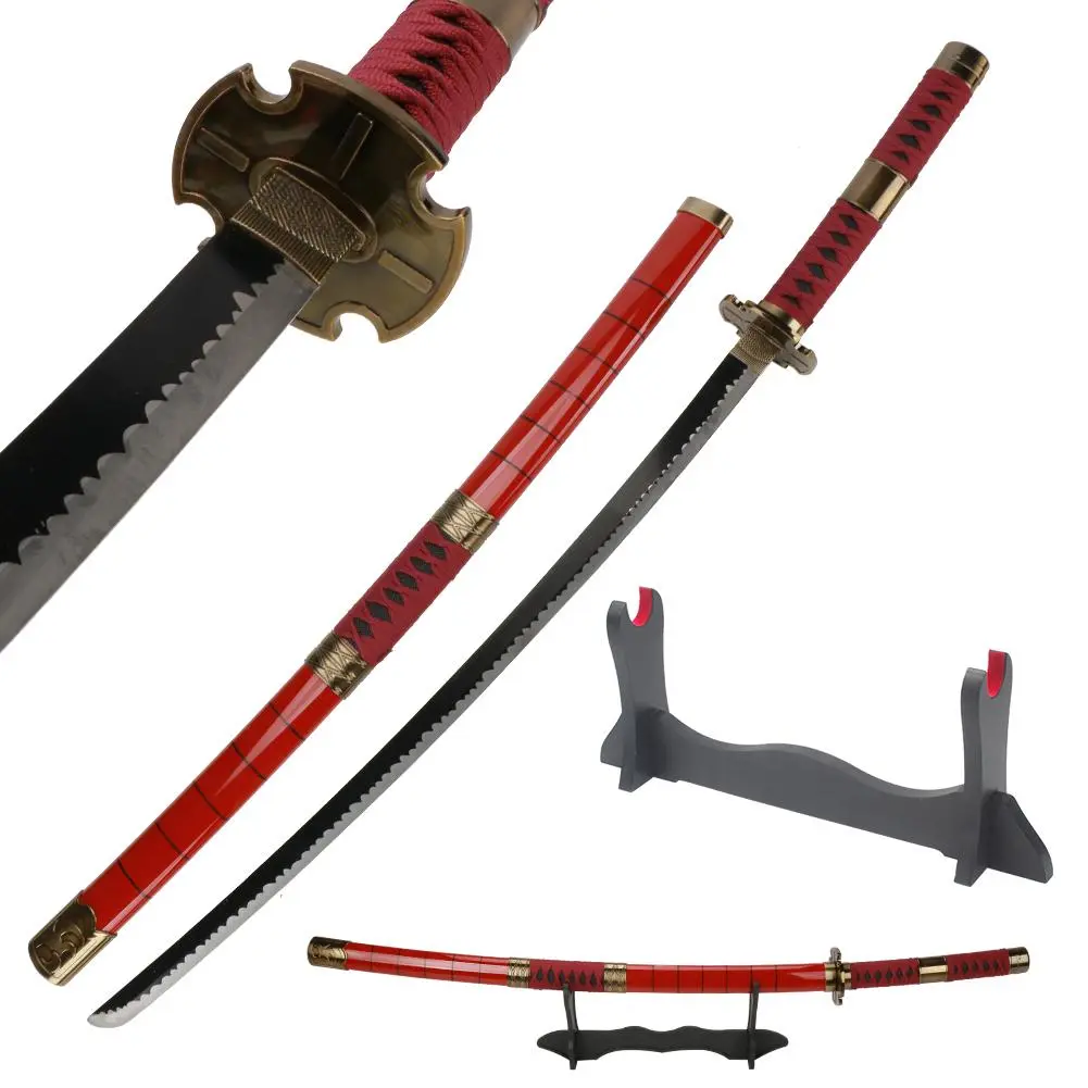 ELERVINO Real Roronoa Zoro Cosplay Sandai Kitetsu Metal Katana Sword - 41in Anime Life Size Toy Sabre with Wooden Holder Stand, Fantasy Halloween Role-Playing Item, Collectibles, Birthday & Christmas Gift for Anime Fans, Decoration