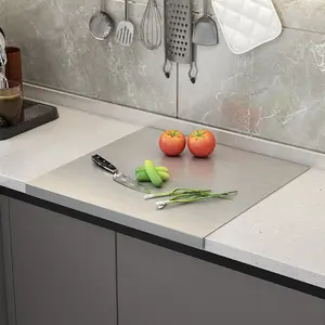 Kitchen Home Use 304 Stainless Steel Cutting Board, Antibacterial Chopping Board with Rolled Edges, Durable and Easy to Clean
