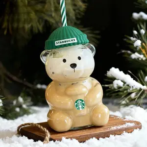 New Bear Straw Cup 2026 Cute Coffee Mugs Glass Bears Cups for Home Office Gifts 1Pc,Birthday Gift,Coffee Cup