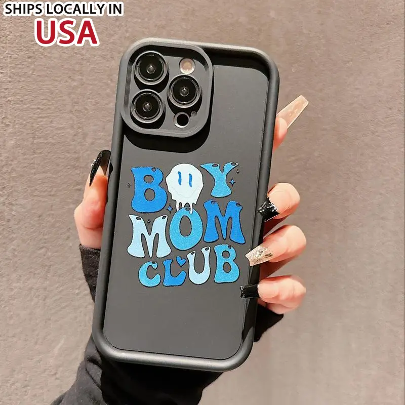 Boy Mom Club Pattern Phone Case, Decorative Phone Protector Cover, Phone Accessories Compatible with iPhone 11 12 13 14 15 Pro Max, Casing