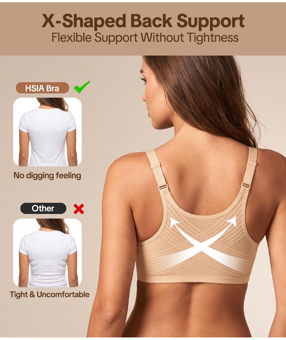 HSIA CrossForm Front Closure Full Coverage Underwire Bra 3D Contour Cups Back Smoothing Breathable Comfort Support