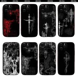Gothic Cyber Sigil Cross Phone Case For iPhone 17 16 15 14 13 12 11 Pro Max Plus & Samsung Galaxy S26 Ultra S25 S24 S23 S22 S21 Plus Soft Black background Cover angel wing