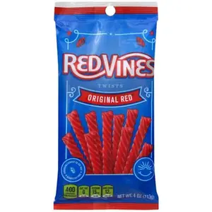 Red Vines Original Red Licorice Twists Soft & Chewy Candy 4oz Snack Pack Classic American Treat for Movie Nights & Parties Sweet Bonbon bulk candy