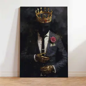 Black African Wall Art Golden Crown Wall Decor Men's King Picture Afro-American Canvas Prints Artwork for Home Office Living Room Decoration