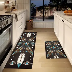 Feather Pattern Kitchen Mat, 2 Counts/set Non-slip Kitchen Rug, Decorative Floor Mat for Home Kitchen Living Room Laundry Room