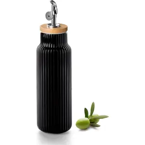 Ceramic Olive Oil Dispenser Bottle for Kitchen, 14 oz Opaque Vinegar Dispenser Bottle, Large Capacity Cooking Oil Container for Storage Vinegar, Soy Sauce, Coffee Syrup, Black