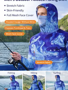 Men's Long Sleeve Fishing Shirt with Face Mask, Hooded Sun Protection Outdoor Fishing Clothing, Gradient Color, Sport Outdoor Clothing, Outdoor Tops, Outdoor Wear