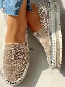 Women's Fashionable Rhinestone Decorated Slip on Sneakers, Lightweight Breathable Comfortable Sports Shoes, All-match Commuter Shoes for Work & Daily Wear, Girl