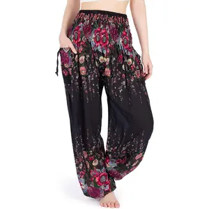 Harem Pants Women High Waist Bohemian Yoga Pants with Pockets - Boho Hippie Clothes