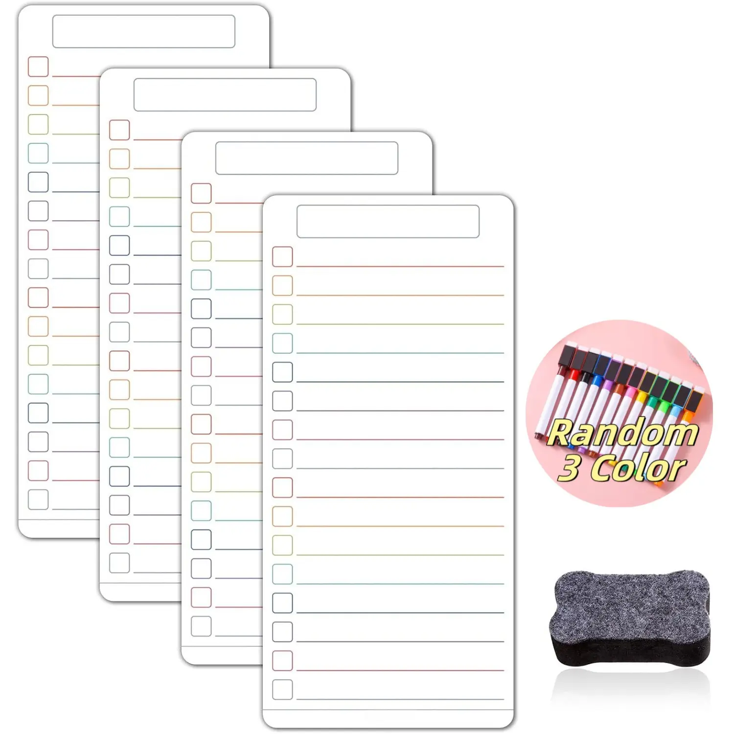Magnetic Erasable List Board Set, 4-Piece Refrigerator To-Do Whiteboard Kit, Greenery Style Shopping List Whiteboards, Reusable Kitchen Organizer