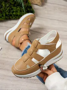 Women's Shoes, Fashionable Velcro Fastening Wedge Sneakers, Casual Comfortable Soft Sole Sandals for Summer, Lightweight Breathable Shoes Women's Sneakers for Daily Wear