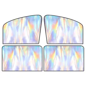 Holographic Front & Rear Car Window Shades, Magnetic Car Side Window Covers, Blackout Auto Privacy Curtains for Blocking Sunlight, Camping, Napping, Sleeping, Breastfeeding (4PCS)