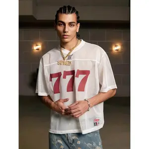 Thesupermade Mesh Letter Print Breathable V-neck Sports Five-point Sleeves Short-sleeved Jersey(Sheet)