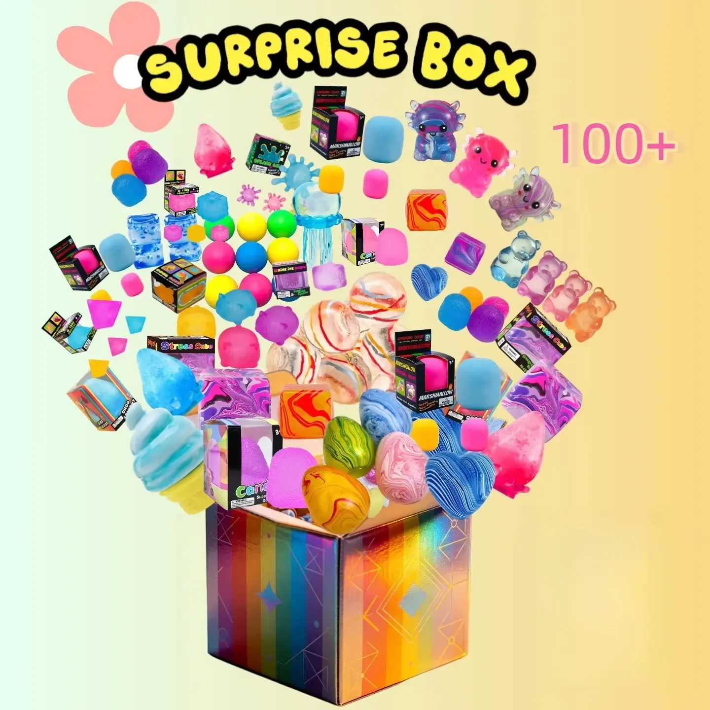 100+ style Novelty Mystery Gift Surprise Blind Box Squishy Squeeze Toy Fun Mystery Fidget Toy Stress Relief For Adults Gifts