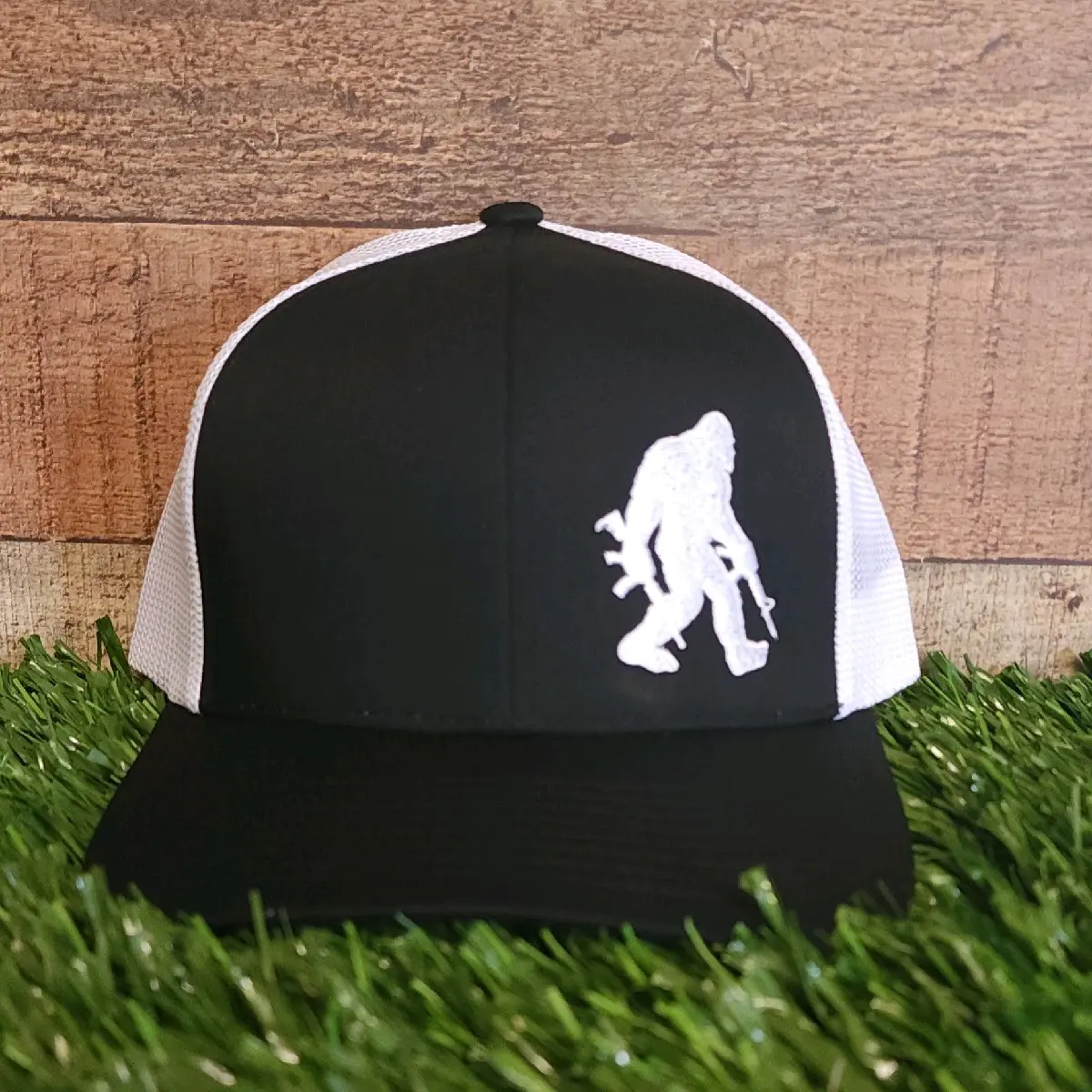 Tactical Sasquash Mesh Cap - Black/White - Snap Back Hat for Men & Women