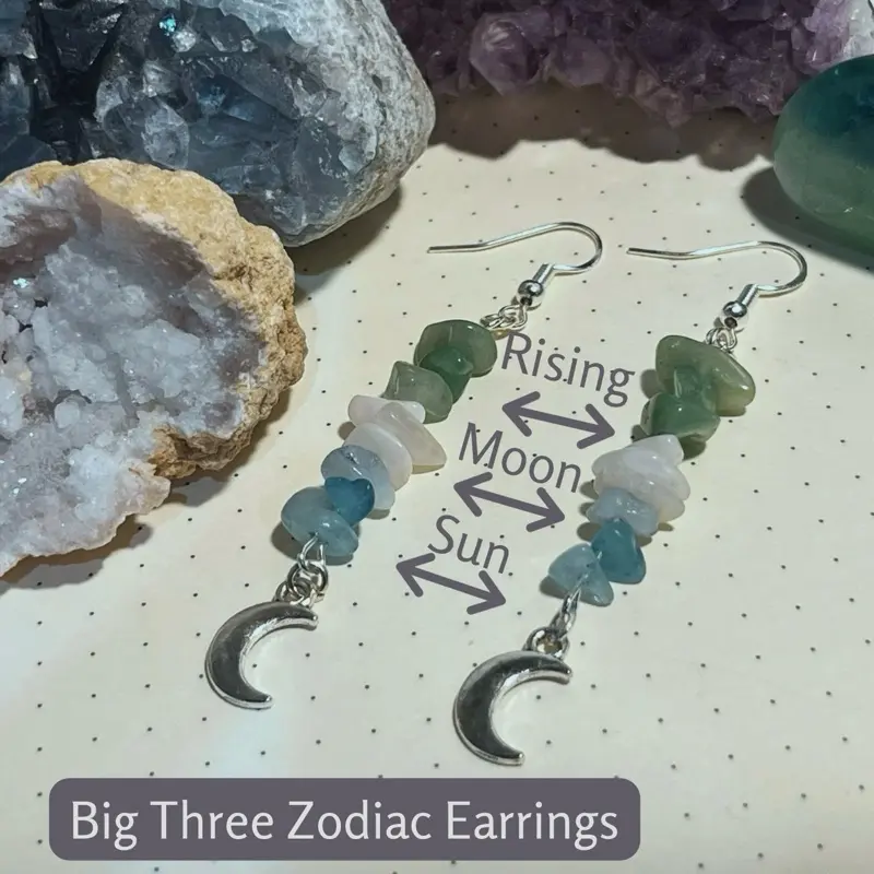 Personalized Zodiac Earrings: Crystals for Your Big Three - Sun, Moon and Rising Sign - Sterling Silver Hooks