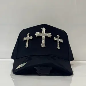 Cruces Negro Caps Fans with Rhinestone Crosses for Stylish Fans