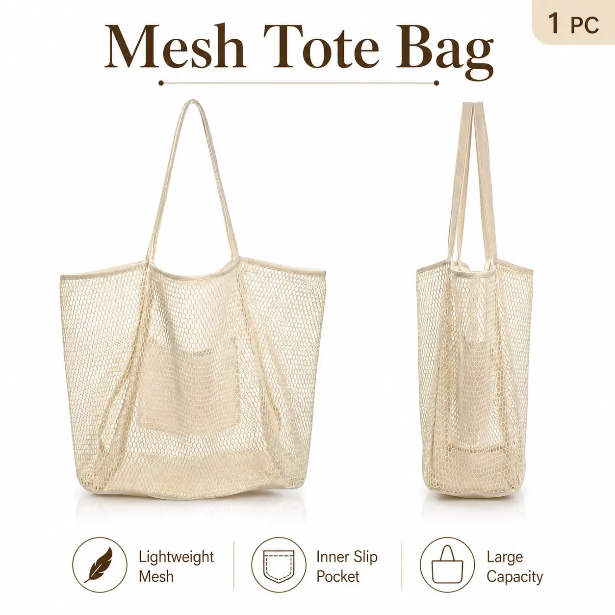 Women’s Foldable Mesh Beach Tote Bag | Lightweight Breathable Packable Shoulder Bag for Pool, Vacation, Cruise, Camping & Everyday Carry