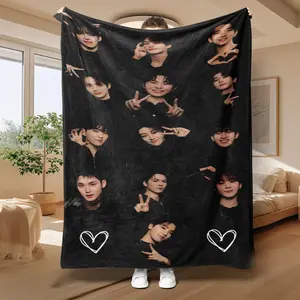 Kpop Member Theme Personalized Flannel Blanket, Svt Puzzle Pattern, Multiple Sizes, Soft and Thick, All-Season Use