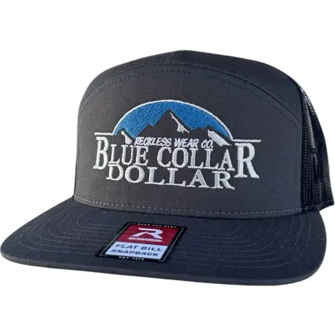 RW Blue Collar Flatbill Snapback Trucker Hat - Unisex Street Fashion Baseball Cap, Adjustable Fit, UV Protection, Outdoor Business Use, Durable Casual Cap
