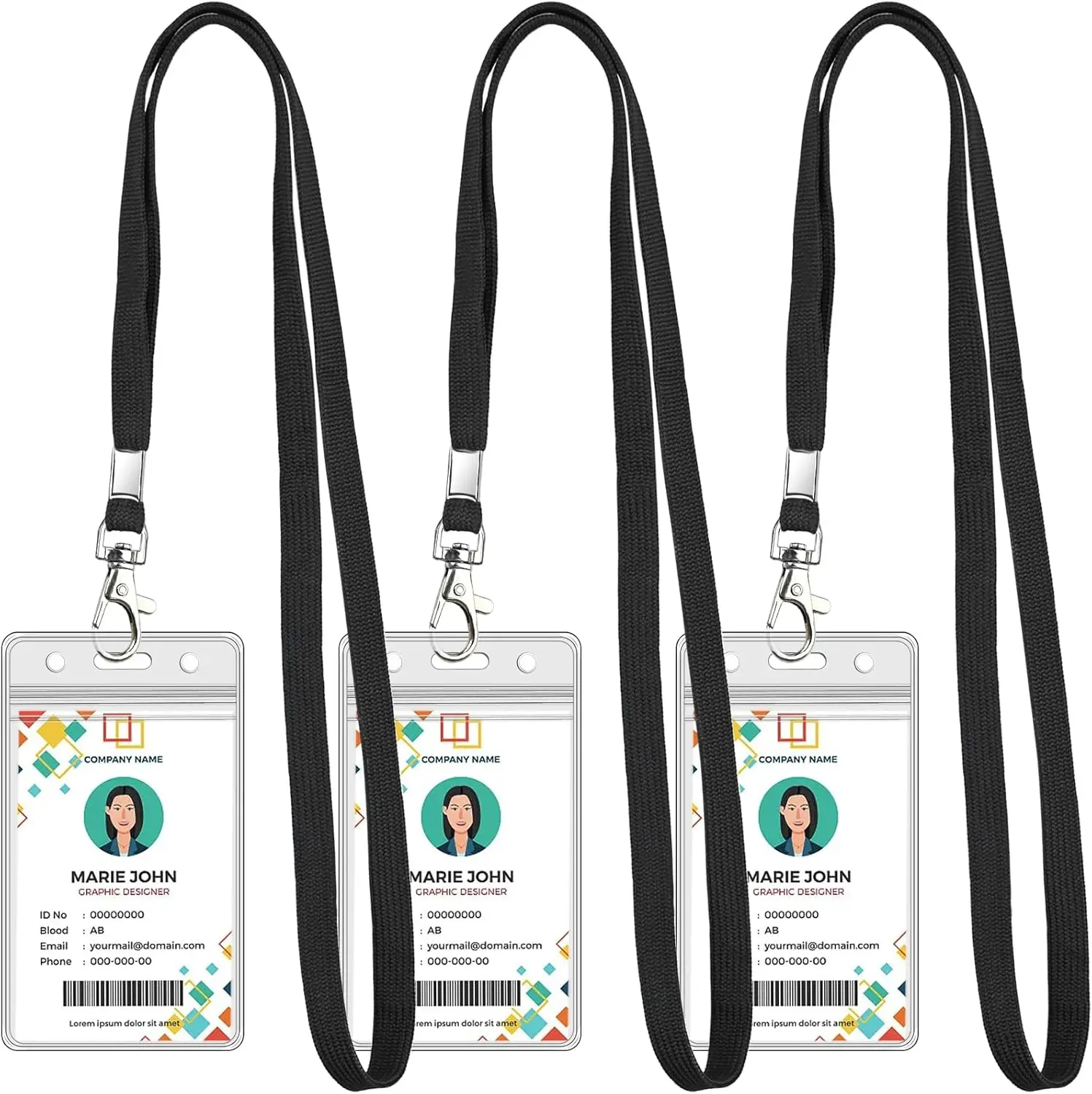 3 Pack Clear ID Badge Holder with Lanyard Black Lanyards with Vertical  ID Badge Holder for Office, School, Travel