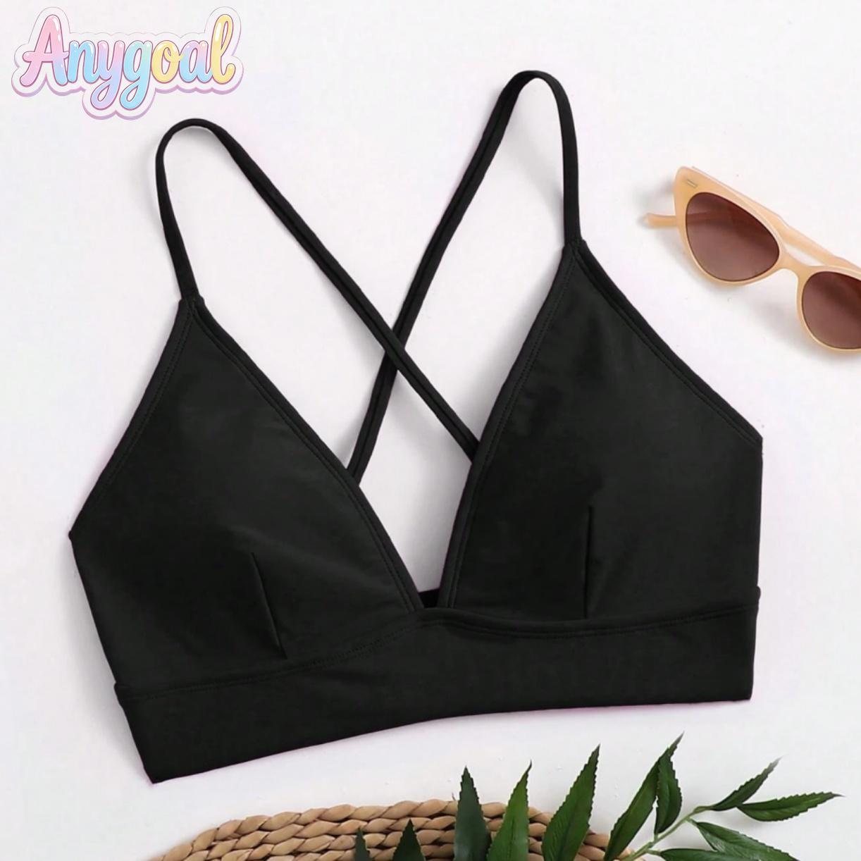 ANYGOAL  Women's bikini top,  tankini swimsuit top, black beach and pool swimwear top, summe swimsuits bikinis swim top Women's Black Criss Cross Swim Top | Trendy 2026 V-Neck