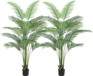 【Christmas Gift】6ft 2PCS Artificial Palm Tree with 15 Trunks- Fake Palm Tree Fake Tropical Paradise Palm Tree in Pot with Real Bark Design and 9 Adjustable Branches, Faux Palm Plant for Indoor Home Office Modern Decor Decorative Fruit Gift