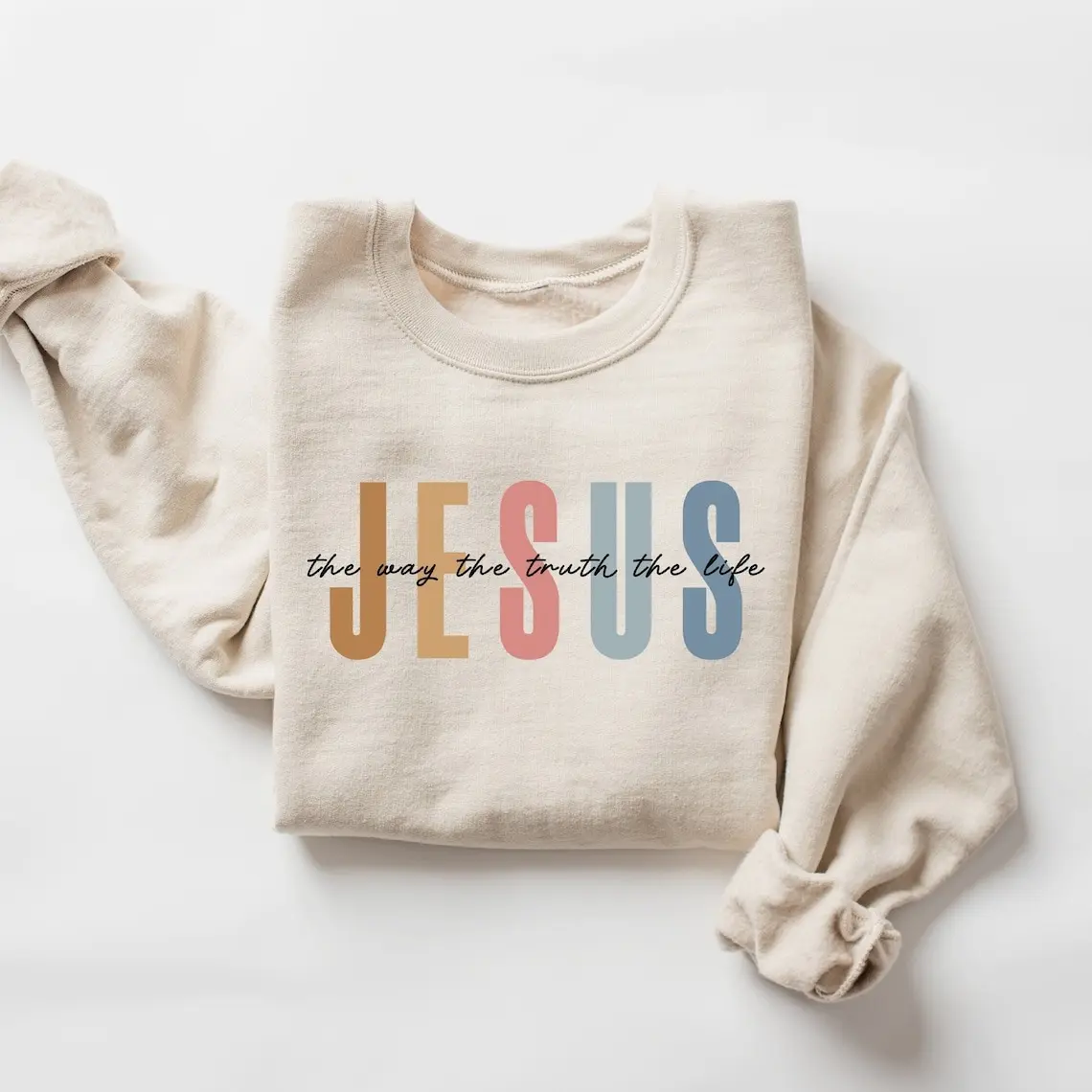 Jesus The Way The Truth The Life Sweatshirt, Christian Faith Bible Verse Pullover, Religious Gift for Women & Men