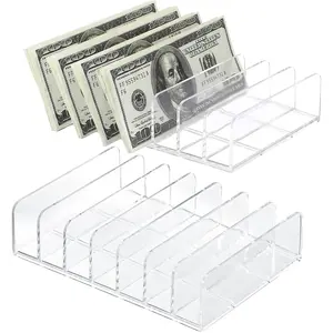Mail Organizer Cash Tray for Sorting Mail, 7 Slot Desktop File Holder Bill Divider Trays Clear Money Budget Tray for Envelopes Document Eyeshadow Makeup Palette, 2 Packs