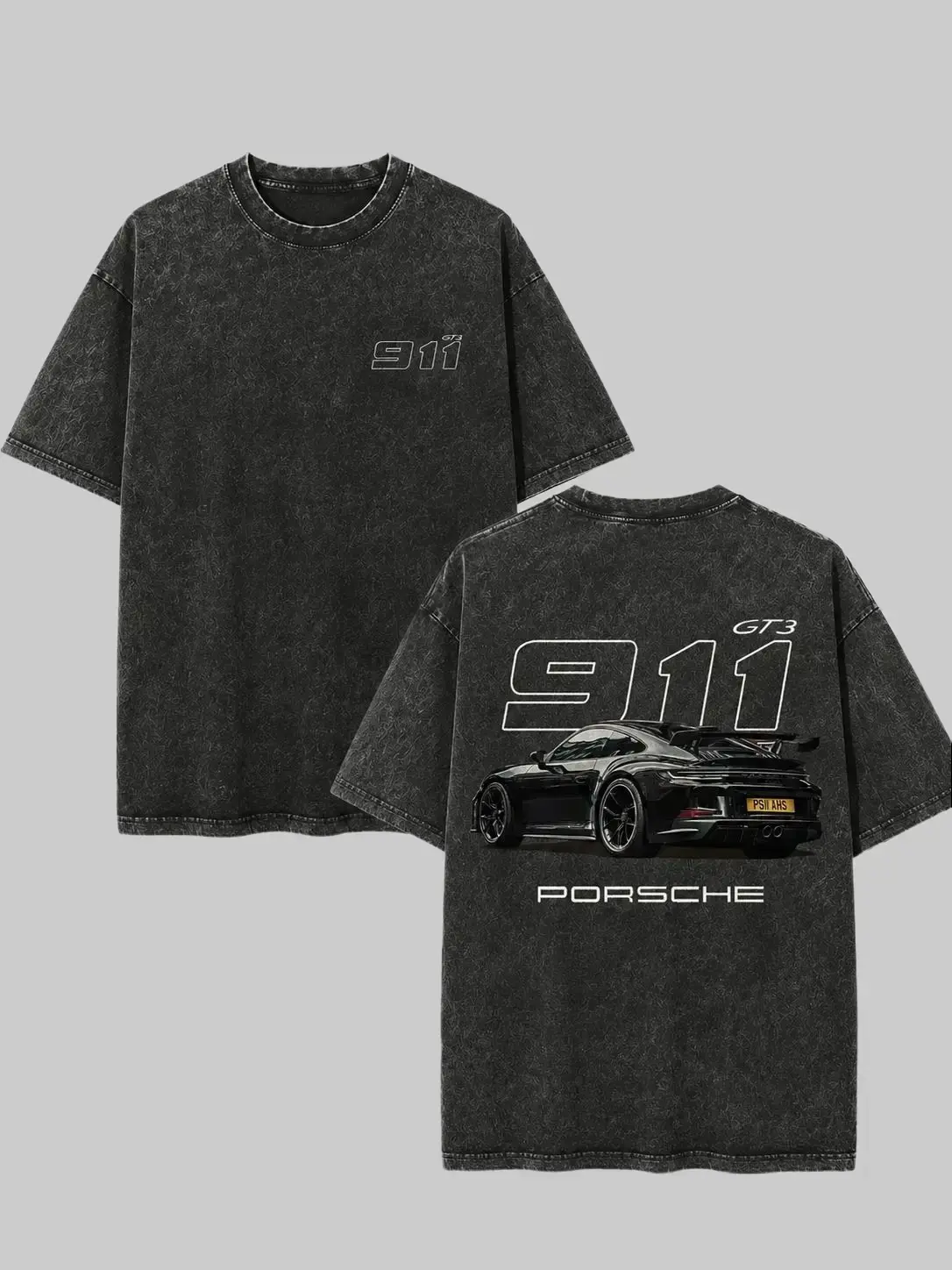 Porsche 911 GT3 Vintage Graphic T-Shirt - Unisex Oversize Heavyweight Washed Cotton Streetwear Top, Retro German Supercar Fashion Vibe, Gifts for Him Streetwear Clothing