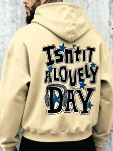 Men's Fall Winter Hoodie, Earphone Star Print, Drawstring Kangaroo Pocket, Loose Fit Fleece Lined, 14 Colors Available