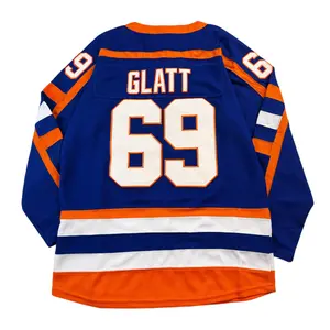 Men's Retro Hockey Jersey GLATT #69 Sewing embroidery V-neck loose movie sweatshirt Blue big size Ice hockey game training shirt Classic Streetwear Outdoor sportswear Cheap High Quality Long sleeved pullover shirt Hockey Fan Gear Halloween Christmas gift