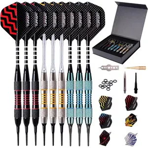 Turnart Darts Plastic Tip - Professional Soft Tip Darts Set for Electronic Dartboard 9 Pcs 18 Grams with 50 Extra Tips 9 Shafts 27 Flights Tool Kit Flight Protectors and Gift Darts Case