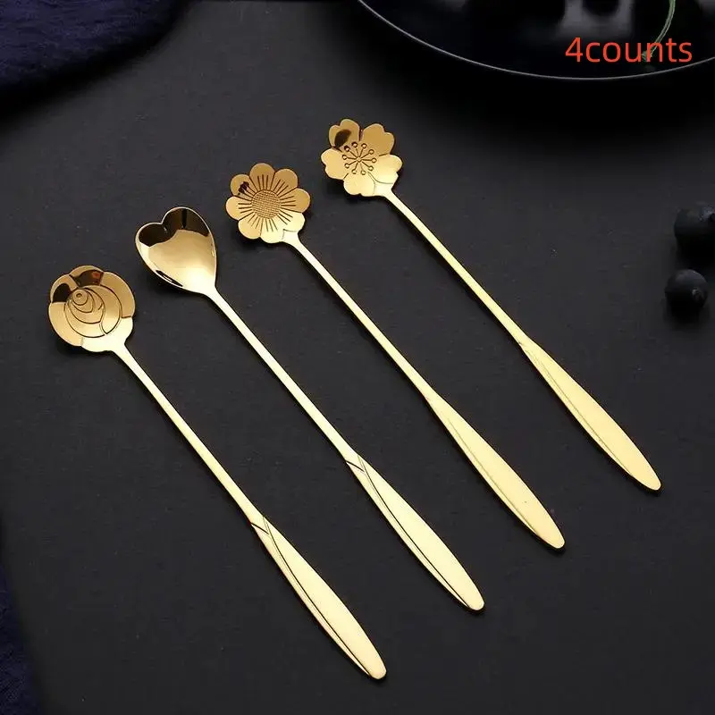 4PCS Premium Stainless Steel Spoon Set for Coffee and Ice Cream, Durable Long Handle for Easy Stirring, Multi-Functional Dessert Utensils, dessert spoons, Cutlery, Tableware
