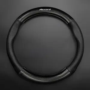 Universal Car Steering Wheel Cover, Carbon Fiber Leather, Anti-Slip, Timple Design, Fashionable, Compatible with Honda Accord
