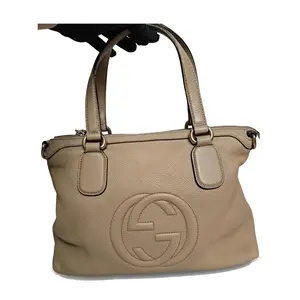 Pre-owned GUCCI Pebbled leather Tote Bags GG Soho Tote Medium Beige ( light taupe) Very Good S014260419012