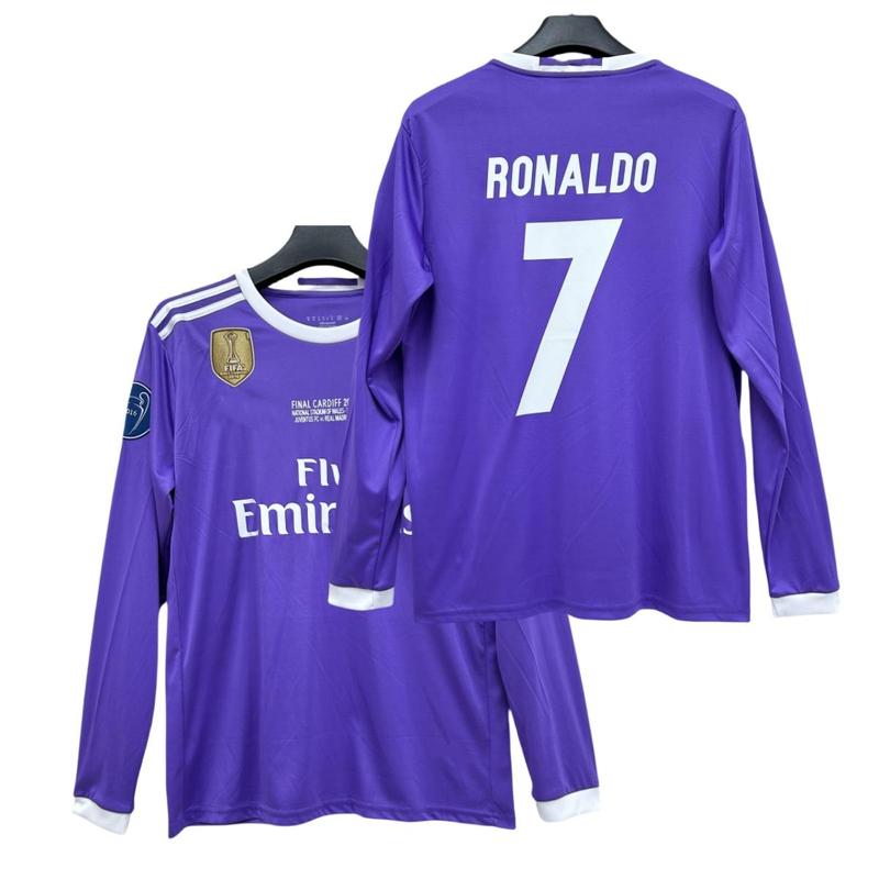 C.Ronaldo #7 Classic Retro 2017-18 Home Kit Fan Edition Adult Long-Sleeve Breathable Quick-Dry Soccer Jersey