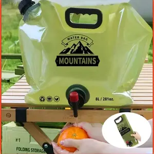 Extra thick foldable 2.1 gallon (8L) water bag with tap spout. Well sealed, leakproof and reusable. Large capacity water storage container, BPA-free, safe for beverage storage. Portable and perfect for barbecue, camping, traveling and outdoor cooking. out