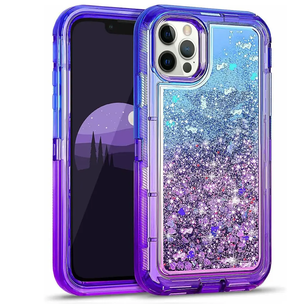 For Apple iPhone 16 Pro Max Bling Liquid Glitter Clear Hybrid Shockproof TPU Military Grade Protective Heavy Duty Cell Cover