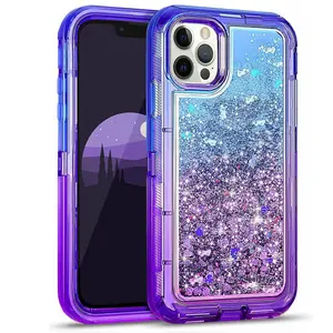For Apple iPhone 16 Pro Bling Liquid Glitter Clear Hybrid Shockproof TPU Military Grade Protective Heavy Duty Cell Cover