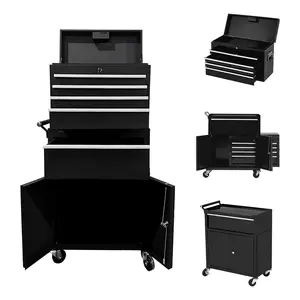 Rolling Tool Chest, 5-Drawers Metal Tool Box Organizer w/Auto Locking System & Lockable Wheels, Sliding Drawers, Detachable Top, Tool Storage Cabinet for Garage Workshop