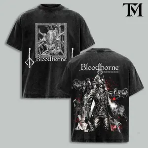 Bloodborne Vintage Washed Graphic Tee, Oversized Gothic Horror Gamer Streetwear Shirt, Dark Fantasy Hunter T-Shirt, Retro Soulslike Gaming Apparel, Fear The Old Blood Aesthetic Gift, Premium Unisex Cotton Tee