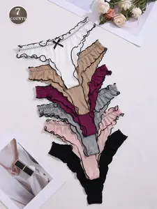 Women's Fashion Wave Edge Cutout Triangle Panties Set of 7, Comfortable Underwear, Daily Wear Stylish Design, Perfect for Women