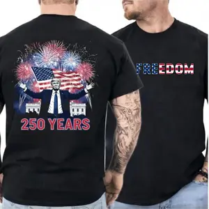 250 Years Freedom T-Shirt/Sweatshirt/Hoodie, Patriotic Trump Fireworks Graphic Shirt, America 250th Anniversary Tee, Classic Apparel for Men and Women