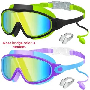 Adult and child swimming goggles set (2 pairs), Water goggles - Wide field of vision, anti-fog, UV resistant, comfortable, good fit, no leakage