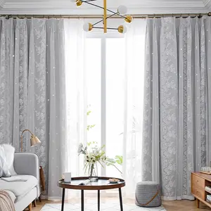 1pc Full Light Blocking Double Layer Embroidered Lace Curtain, Home Decoration Curtain, Cream Color Bedroom Living Room Window Treatment, Multiple Colors Available