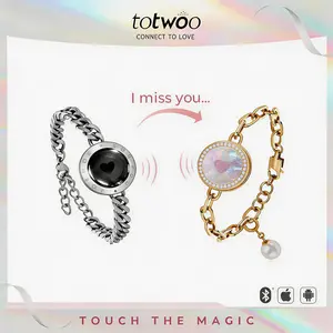 TOTWOO Couples' Long Distance Touch Bracelets - Women's Fashion Smart Jewelry, Light-Up & Vibration Features, 1-to-1 Bluetooth App Pairing, Romantic Gift for Girlfriend