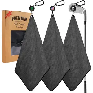3 Pack Magnetic Golf Towel, Golf Towels with Microfiber Cleaning Cloth Block, Waffle Pattern Cloth with Clip for Men, Strength Magnet for Strong Hold to Golf Bags, Carts or Clubs