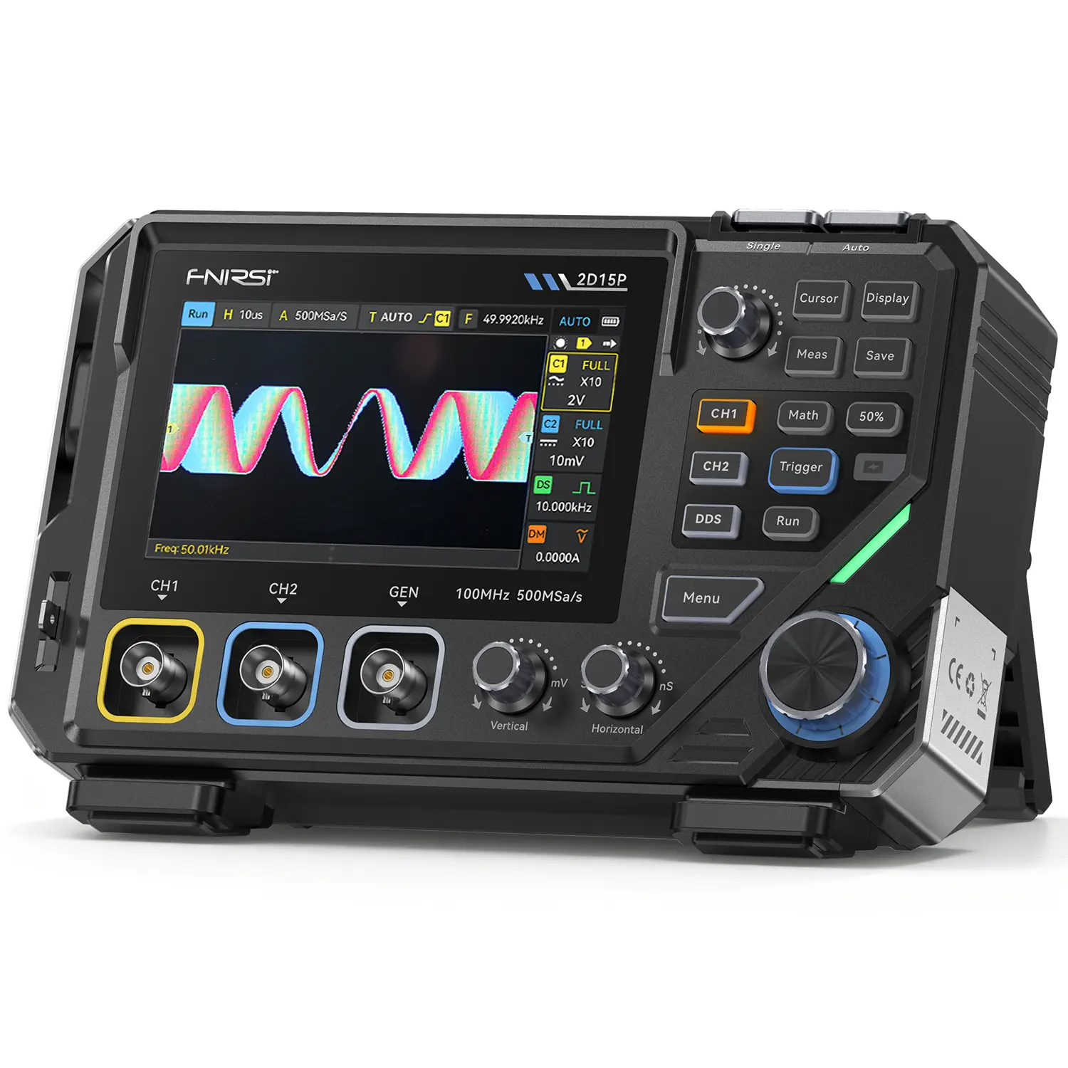 FNIRSI 2D15P 3 In 1 Digital Multimeter Oscilloscope Signal Generator with 4.3 Inch Capacitive Touchscreen Physical Buttons 10K 100K 1M Memory Depth 128 Level Grayscale Display and Color Temperature Waveform Visualization