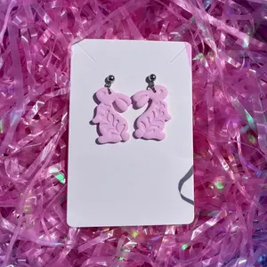 Pink Easter Bunnies Polymer Clay Dangle Earrings